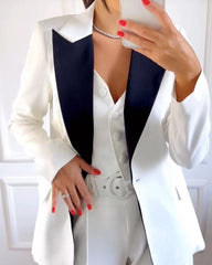 Fashionable Color Block Blazer & Pants Two-piece Set