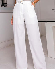 Solid Color Vest & High-waisted Wide-leg Pants Two-piece Set