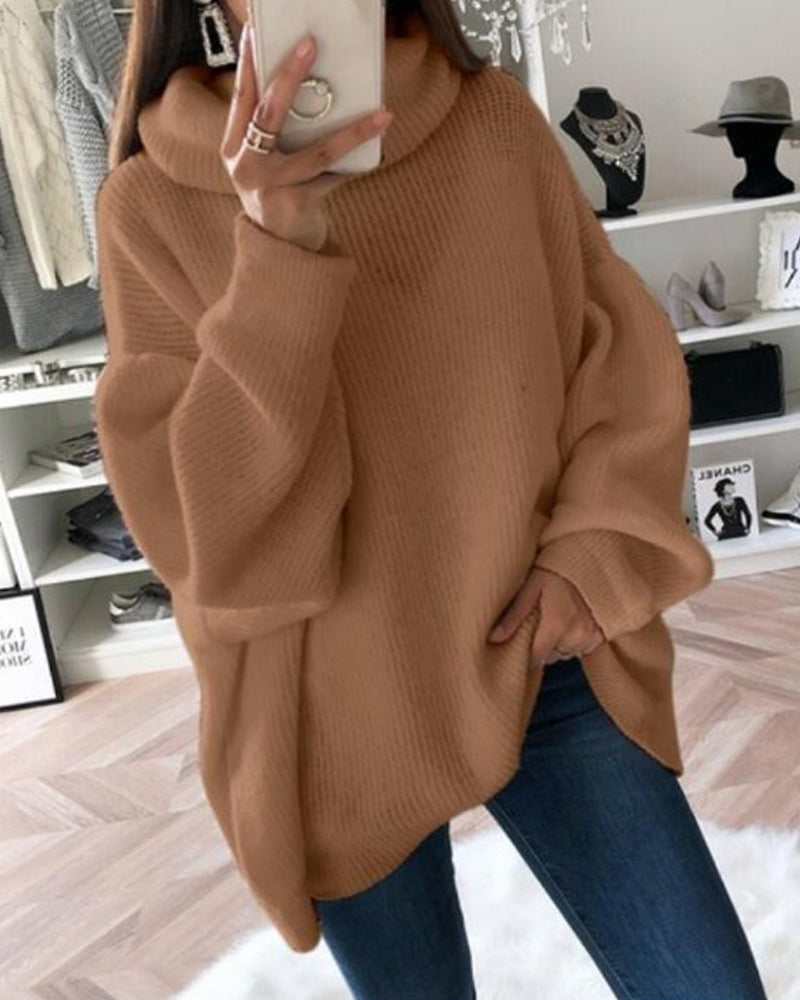 Solid color turtleneck sweater pile neck sweater