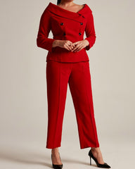 Solid Color One-shoulder Blazer & Casual Pants Two-piece Set