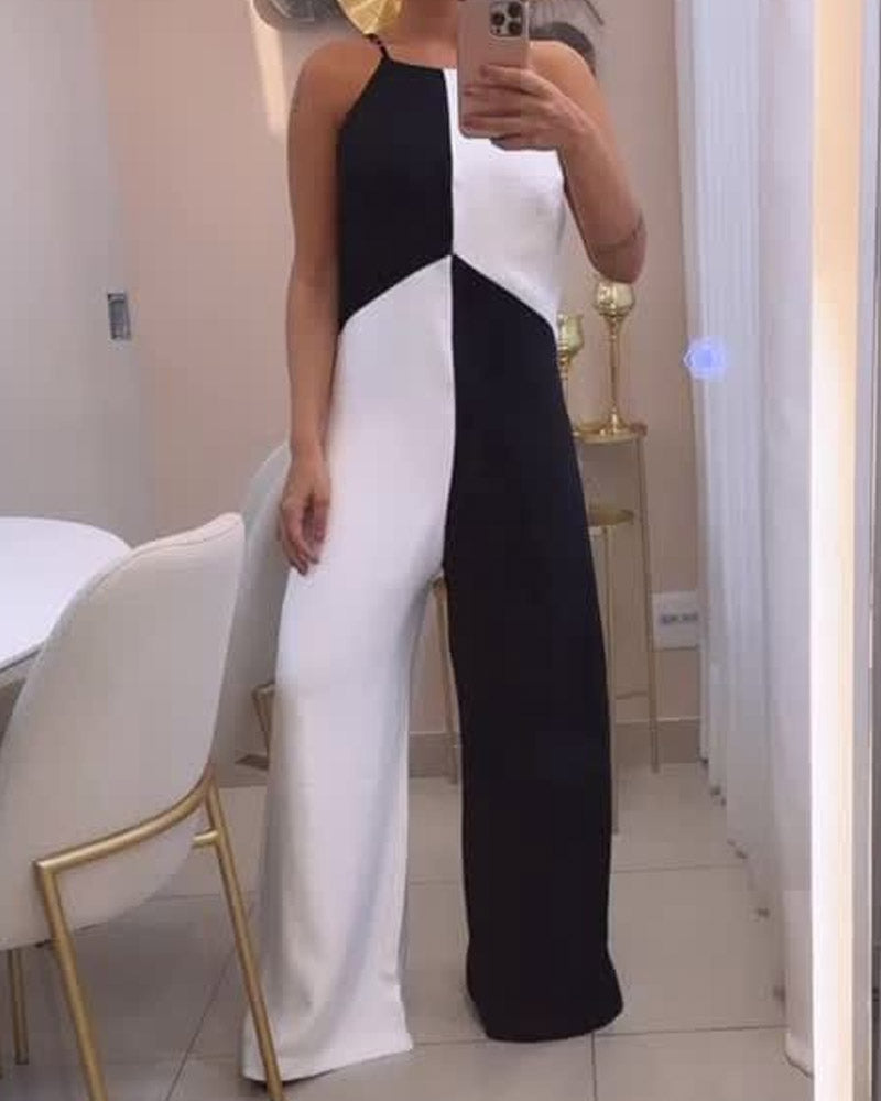 Halter Neck Color Block Jumpsuit