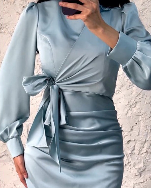 Long sleeve solid color strappy dress