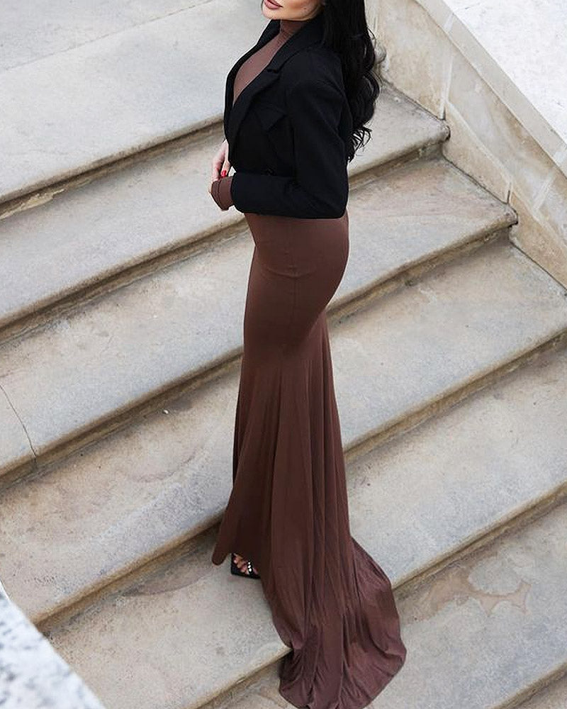 Solid Color Bodycon Floor-length Dress