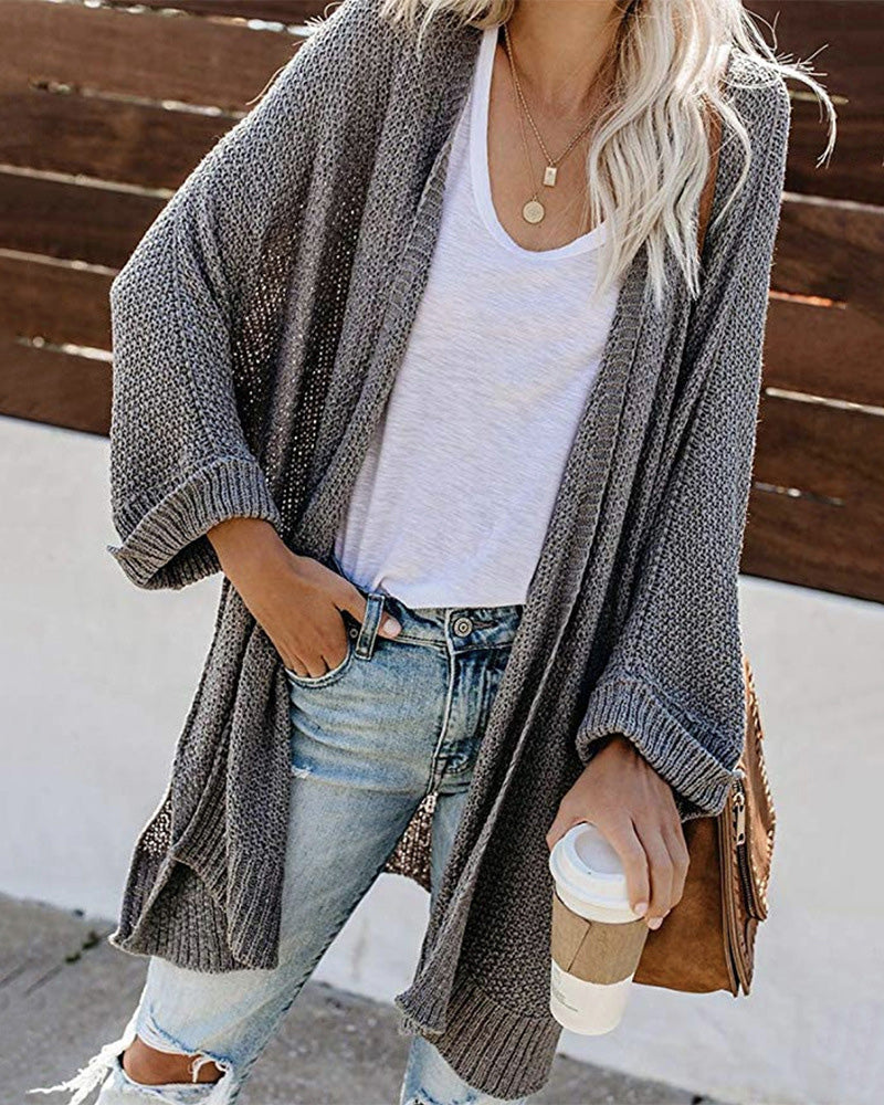 Solid Color Knitted Sweater Cardigan