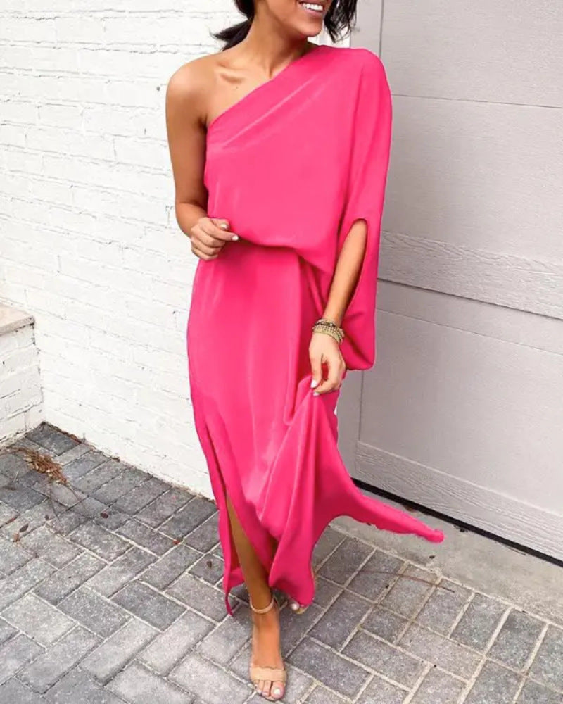 sloping shoulder one-sleeve dress