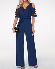 Hollow strap solid color jumpsuit