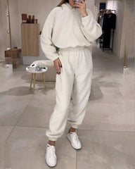 Casual Solid Color Hooded Sweatshirt & Pants Two-piece Set