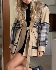 Fashionable Houndstooth Patchwork Windbreaker Jacket