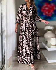 Waist Pullover Boho Print Long Sleeve Swing Dress