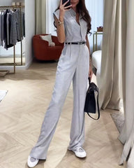 Casual Solid Color Shirt & Pants Two-Piece Set