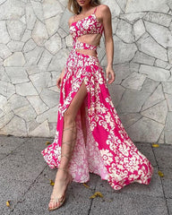 Casual Printed Hollow Slit Dress