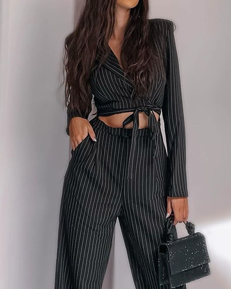 Fashion Striped Top & Pants Two-piece Set