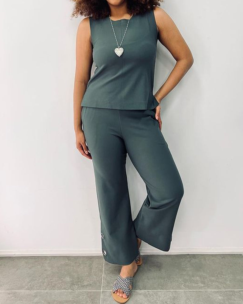 Casual Sleeveless Top & Slit Pants Two-piece Set