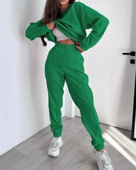 Round-neck long-sleeved sweater tops trousers two-piece casual suit