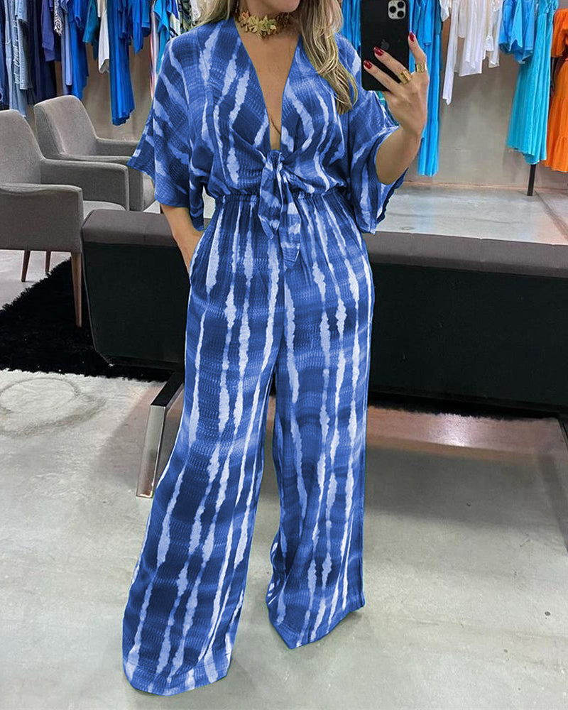 Lace-up Printed Loose Jumpsuit