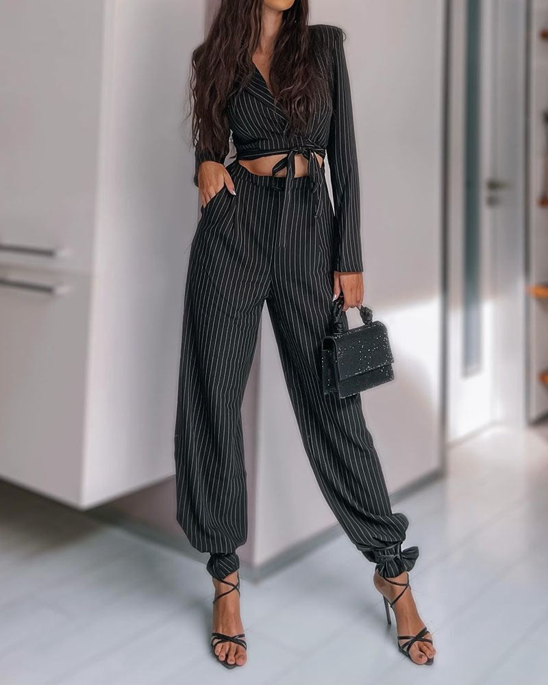 Fashion Striped Top & Pants Two-piece Set