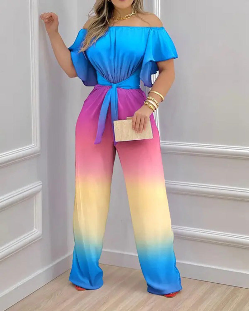 One-shoulder Tie Short-sleeve Women's Jumpsuit