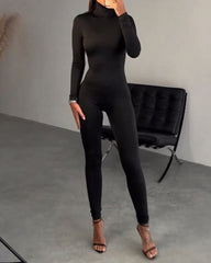 Long sleeve solid color slim fit jumpsuit