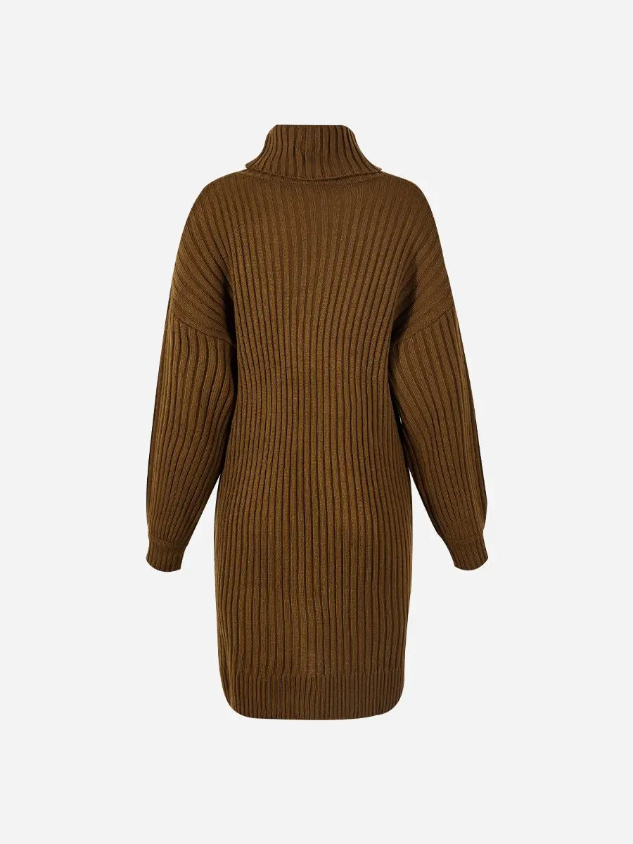 Turtleneck Length Sweater Knit Midi Dress