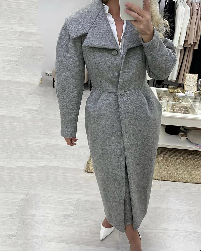 Solid Color Silhouette Suit Collar Elegant Coat