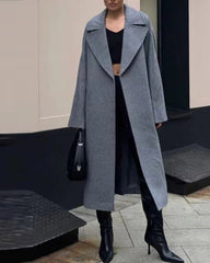 Solid Color Woolen Suit Collar Casual Straight Coat