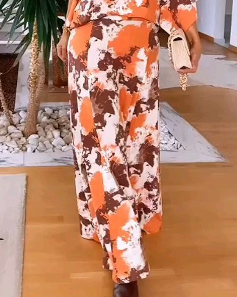 Fashion Casual Print Crew Neck Top & Skirt Two Piece Set