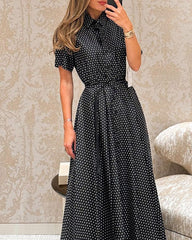 Solid Color Shirt Polka Dot Strap Casual Dress