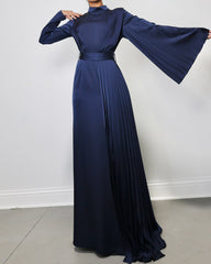 Solid Color Satin Pleated Design Dress