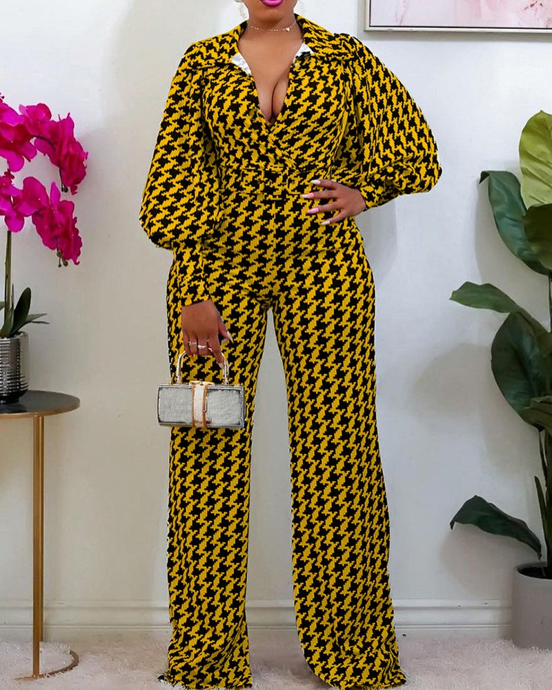 Lantern straight tube printed wide leg jumpsuit