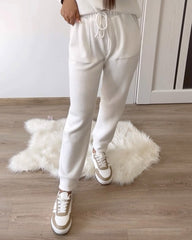 Solid Color Turtleneck Top & Casual Pants Two-piece Set