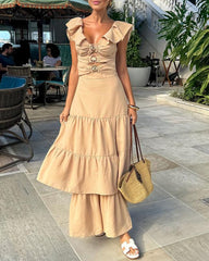 butterfly sleeve solid color dress