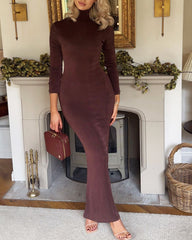 Solid Color Turtleneck Bodycon Dress