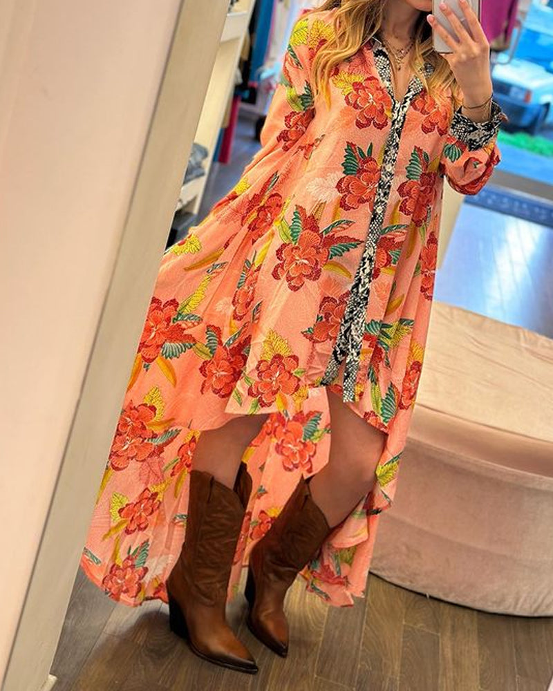 Casual Printed Shirt Dress