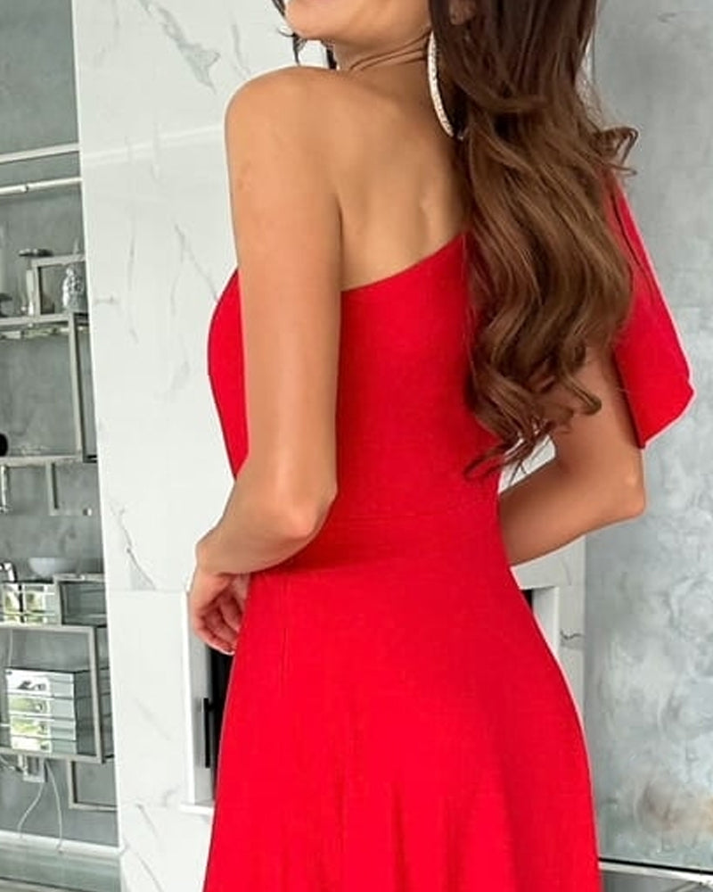 Elegant Solid Color Slit Dress