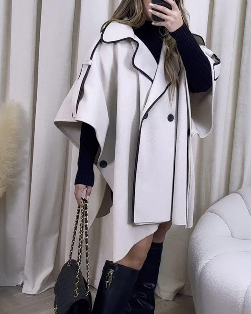 Solid Color Irregular Hem Fashion Cape Coat