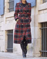 Plaid Double-breasted Strappy Casual and Fashionable Coat