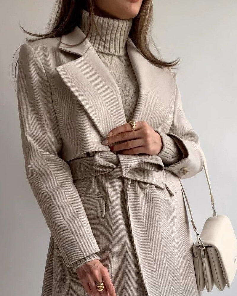 Solid Color Fine Lines Fashionable Strap Casual Coat