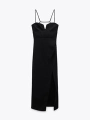 Black Sleeveless Cami Bare Back Split Hem Midi Dress