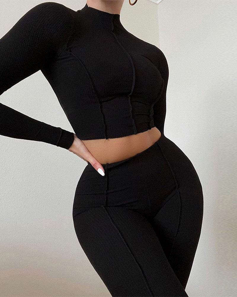 Fashion Reverse Wear Design Sense High Waist Slim Breathable Casual Sports Suit