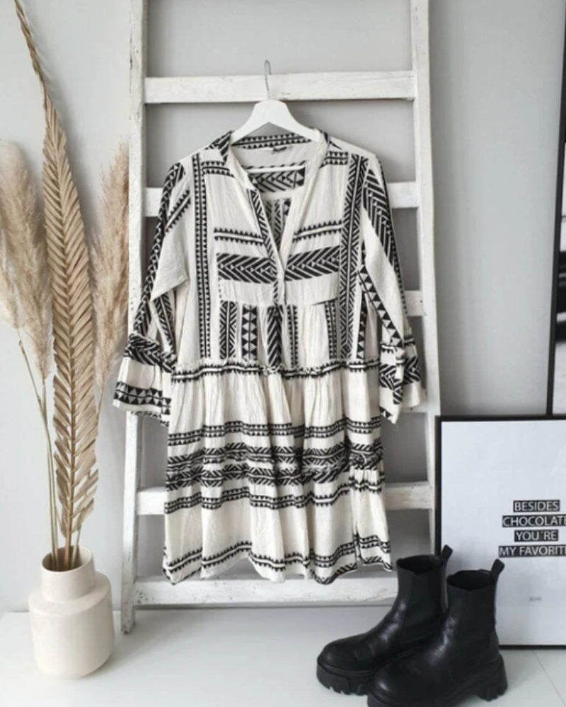 Geometric Print V-neck Dress