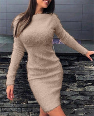 plush waist long sleeve dress