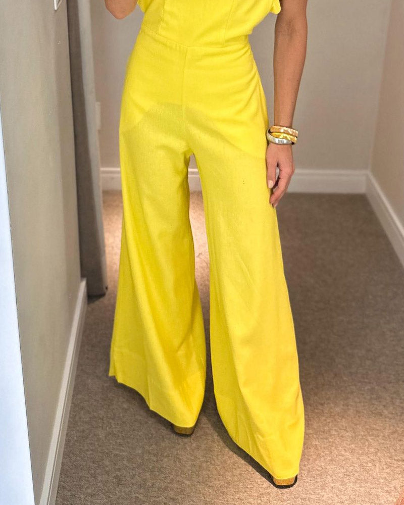 Solid Color Flying Sleeve Wide Leg Jumpsuit