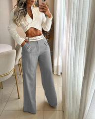 Fashion Lapel Top & Pants Two-Piece Set