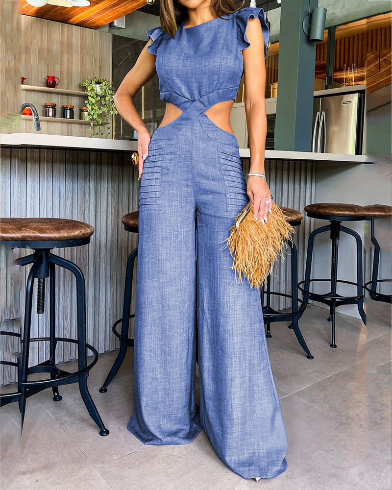 Fashion Solid Color Hollow Jumpsuit