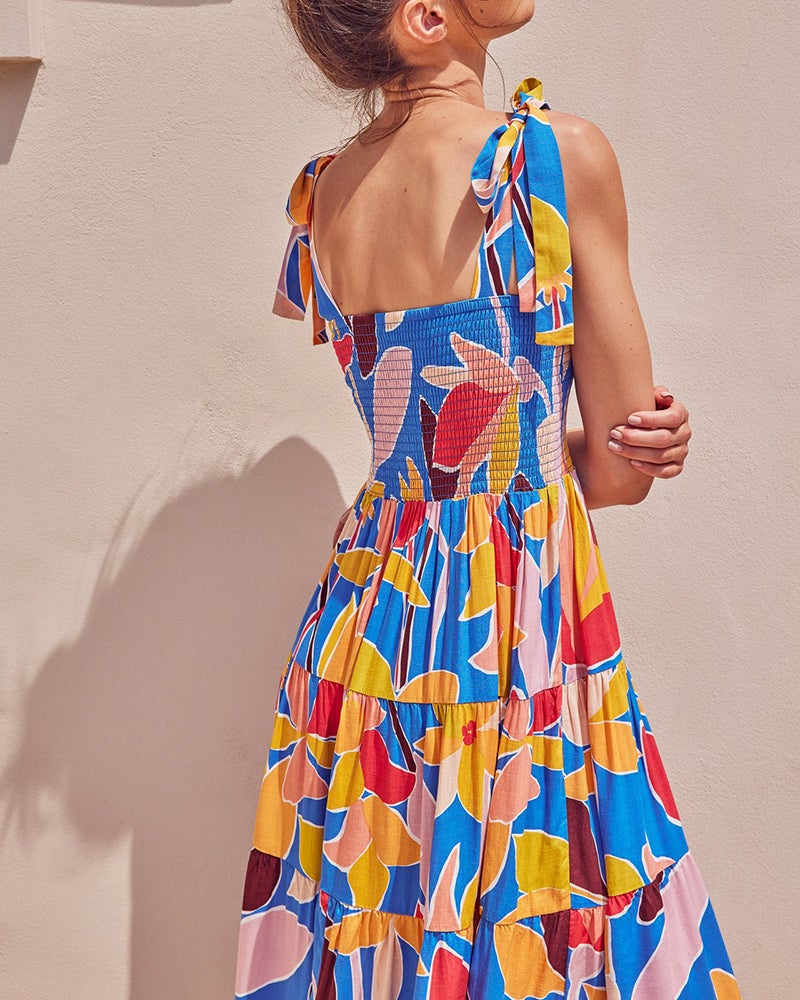 Holiday strap strap printed long dress