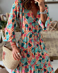 Casual V-Neck Printed Maxi Dress