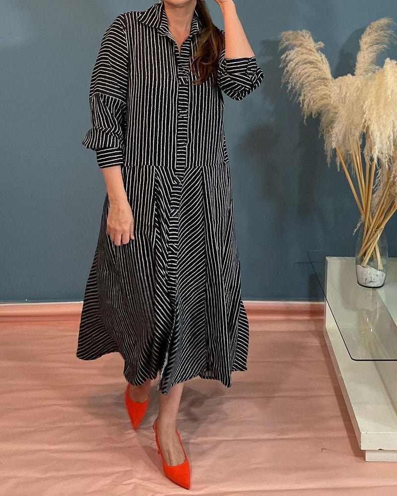 Casual V-Neck Long Sleeve Print Dress