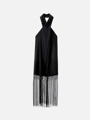 Hanging Neck Tassel Bare Back Midi Dress