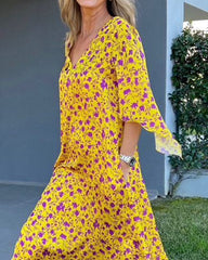 Casual V-neck Printed Loose Dress