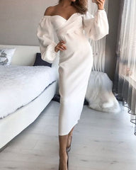 V-neck Long Sleeve Off-the-shoulder Dress